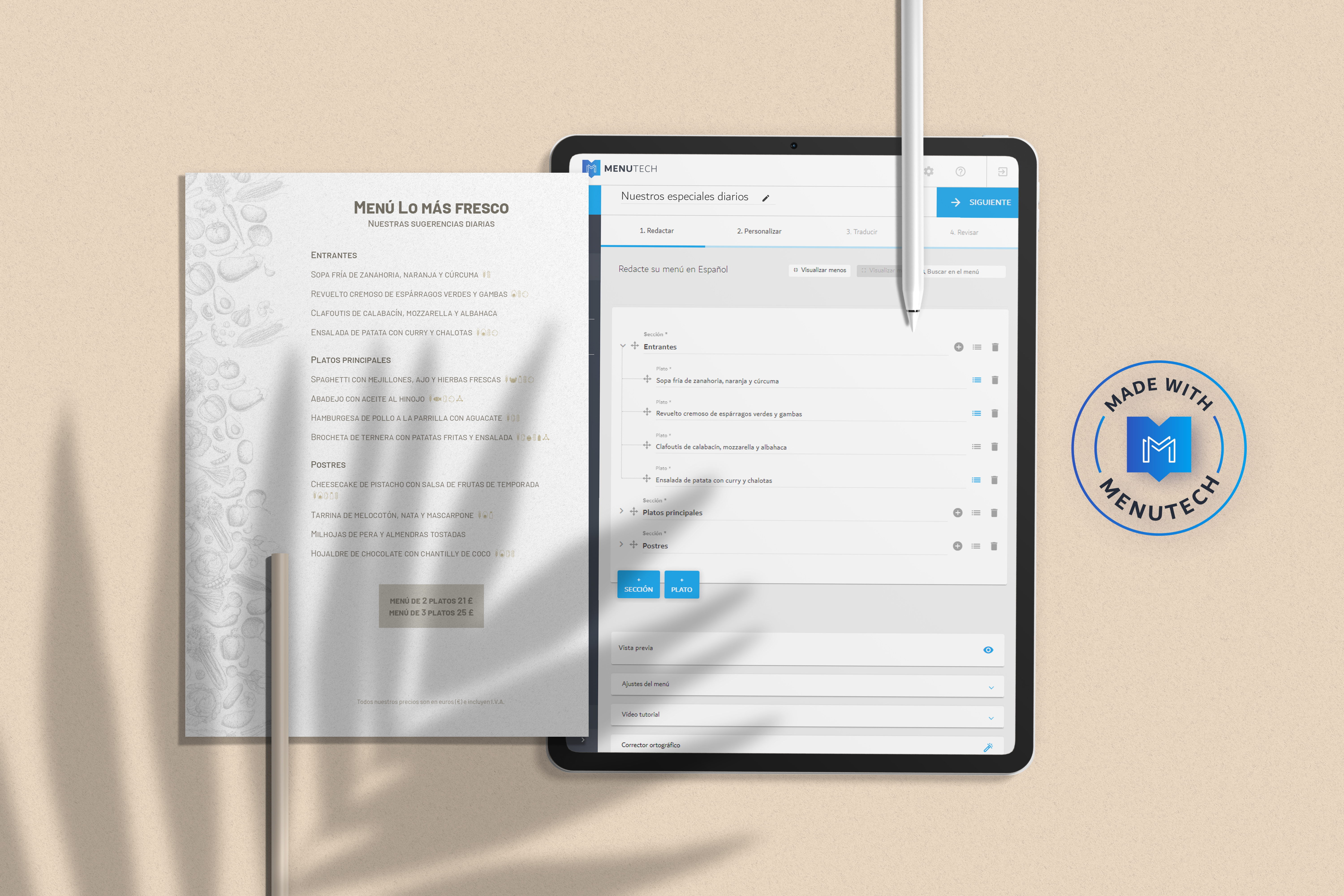 Menu en una pagina alergenos Menutech