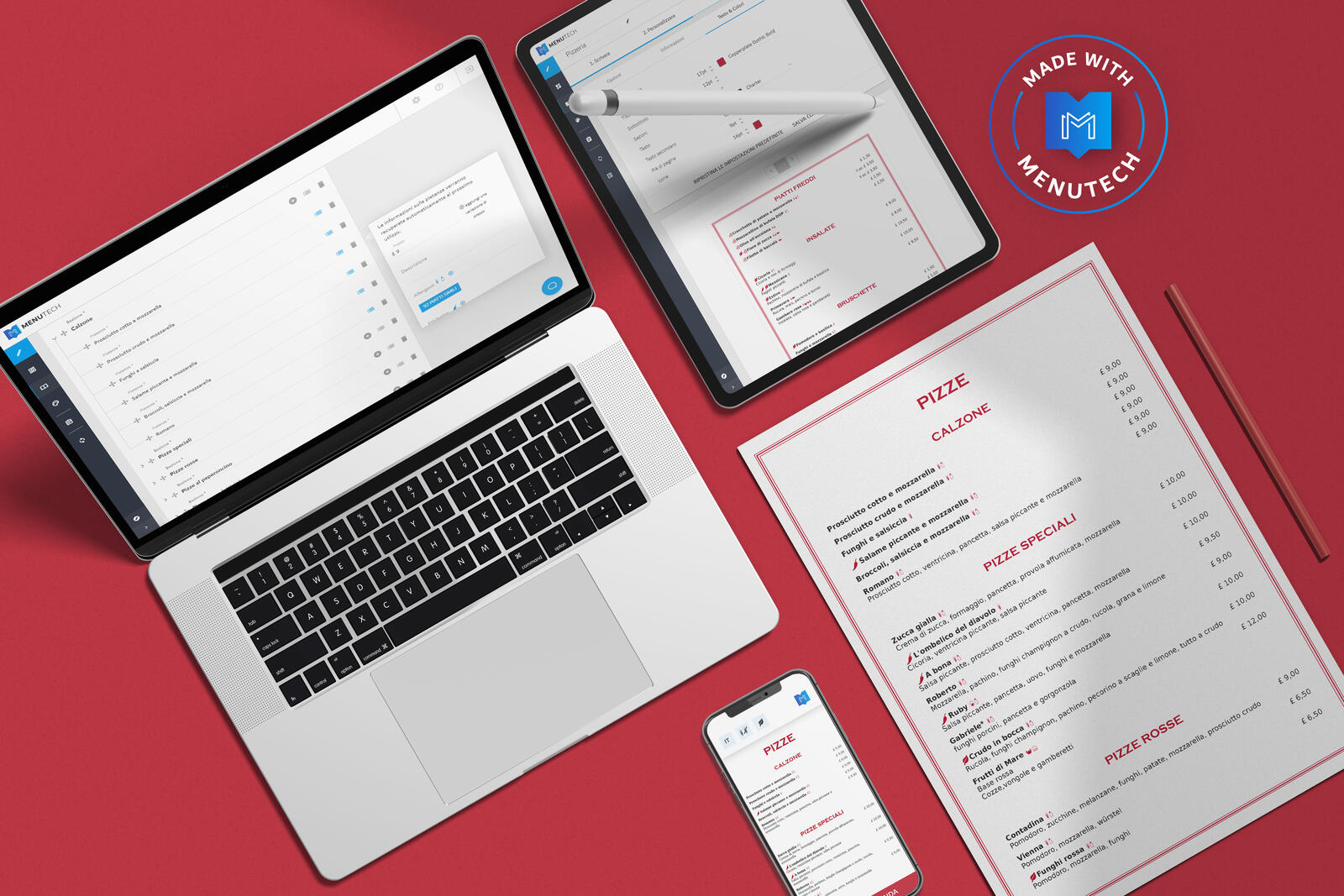 Pizzeria menu italian menutech with allergens