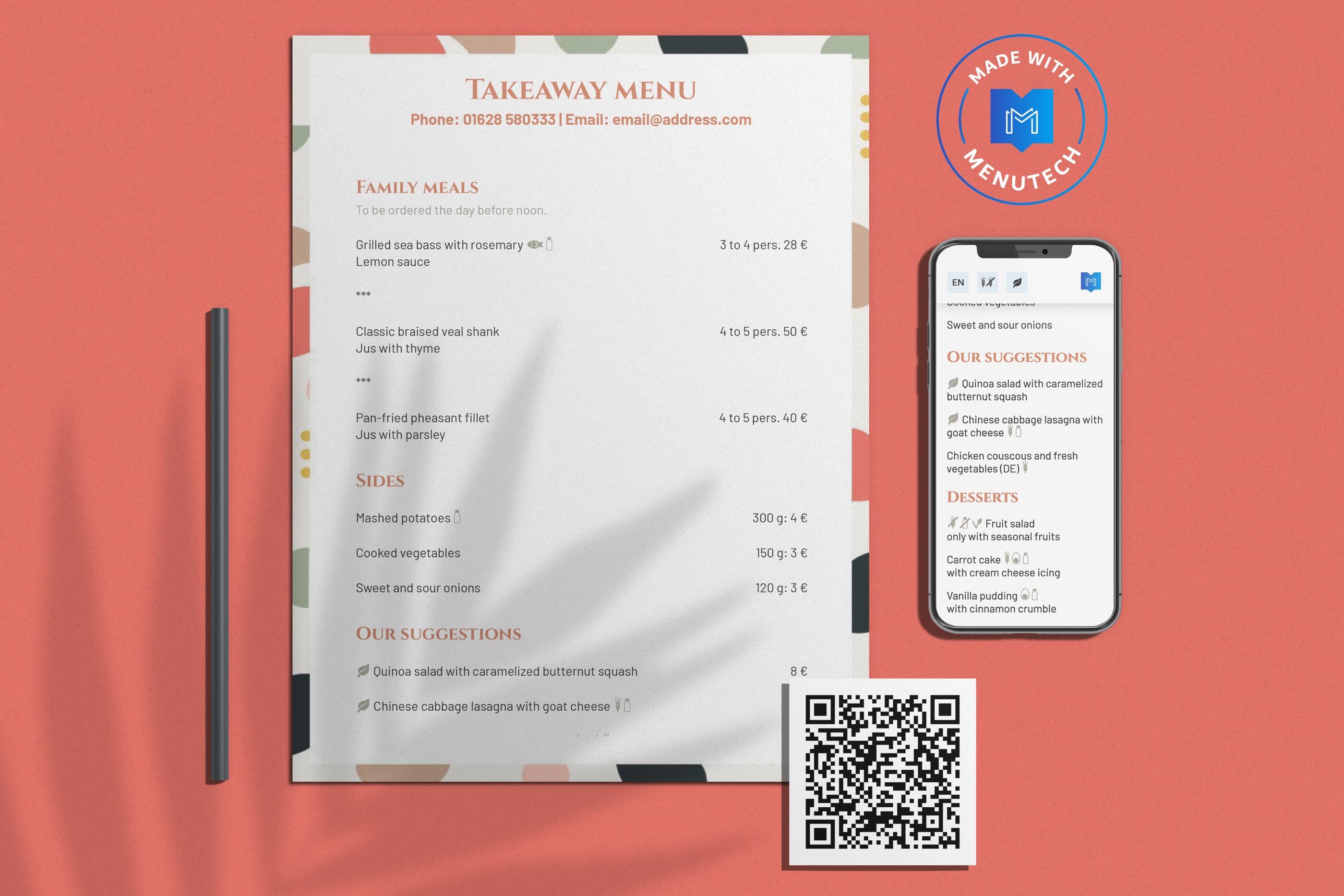 Takeaway menu with explicit allergen icons
