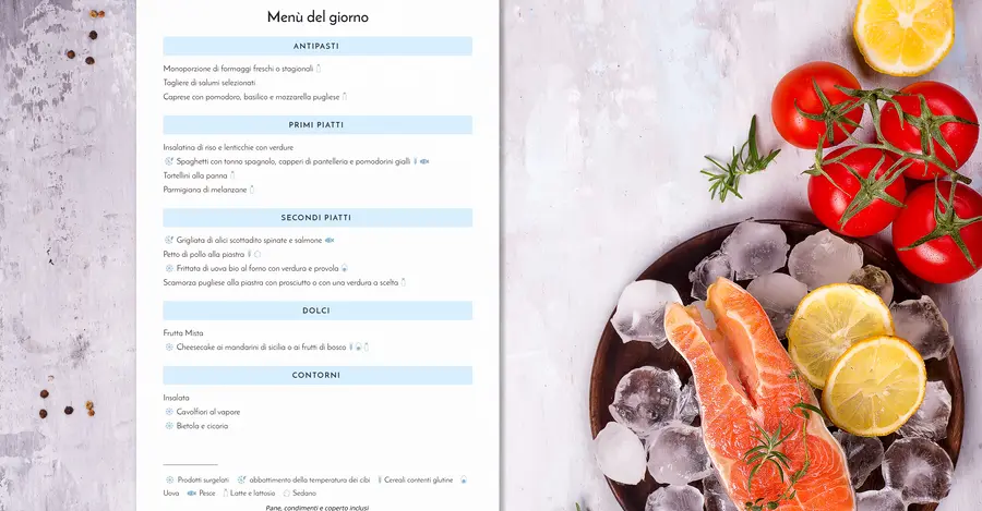 menu con prodotti surgelati Menutech