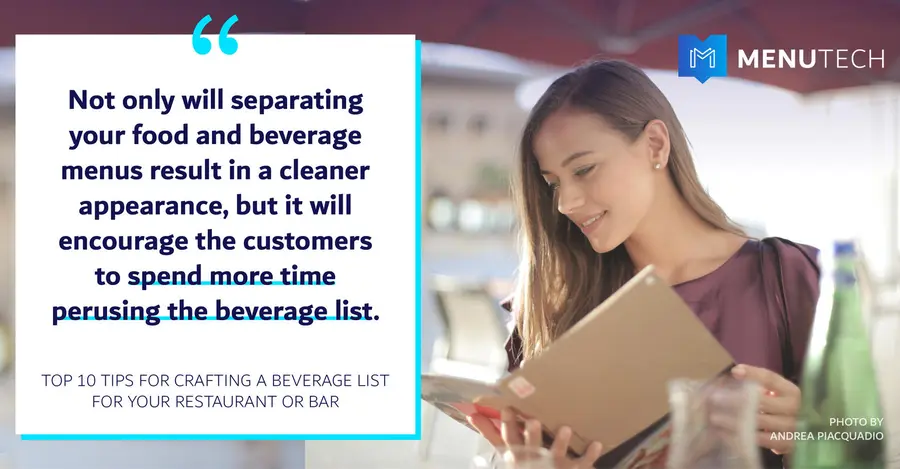 Keep Beverage menus separate from Food menus Menutech