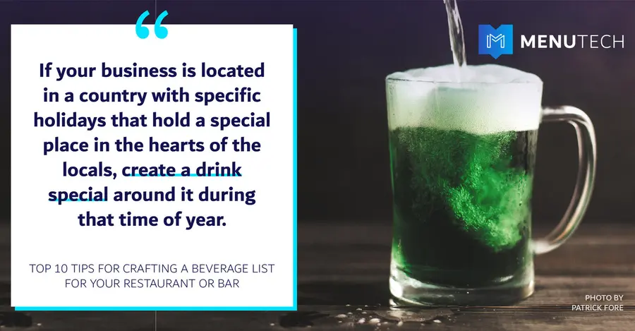 Support local events Beverage list Menutech