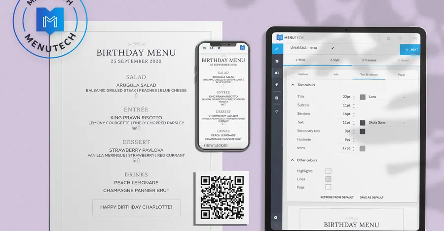 Birthday menu made on Menutech