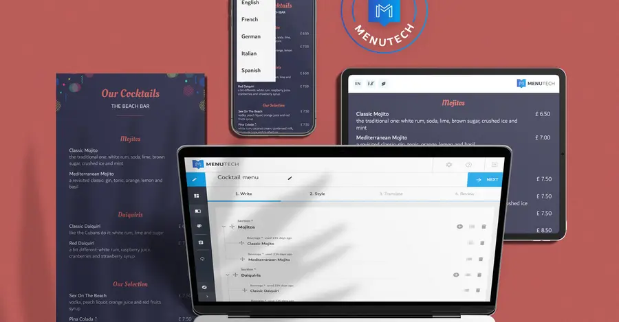 Cocktail menu made on Menutech