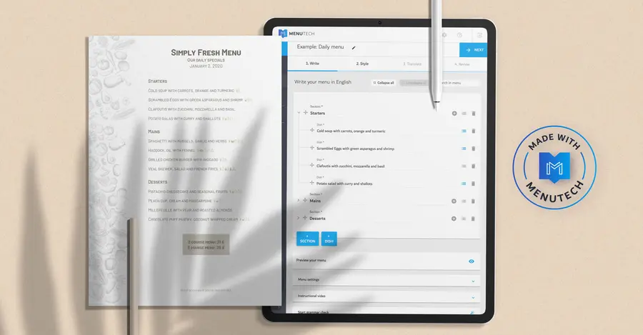 Daily Specials menu made on Menutech