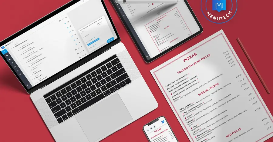 Pizzeria menu made on Menutech