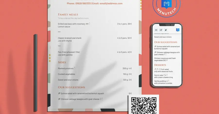 Takeaway menu with explicit allergen icons
