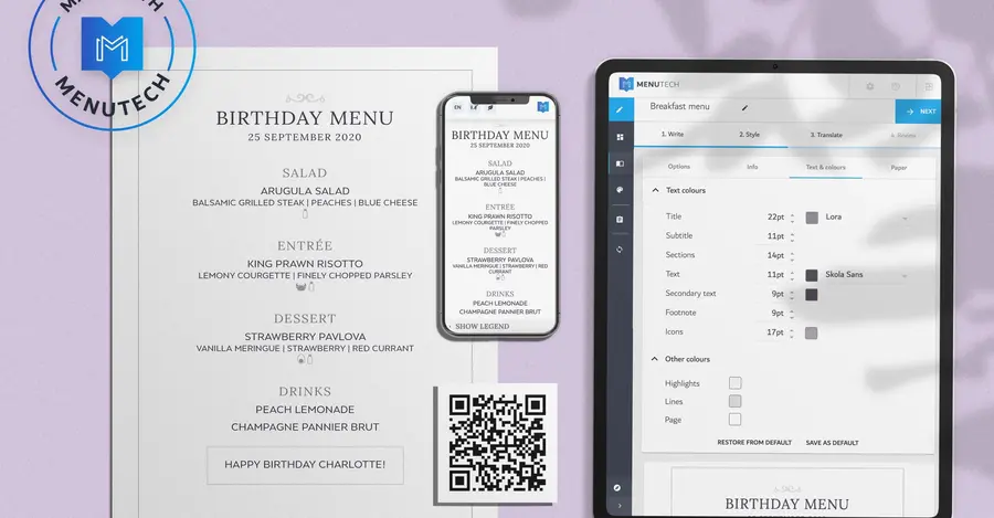 Elegant fixed menu with centred allergen icons