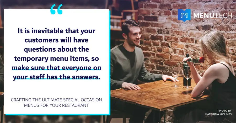 Valentine's Day Specials menus on Menutech