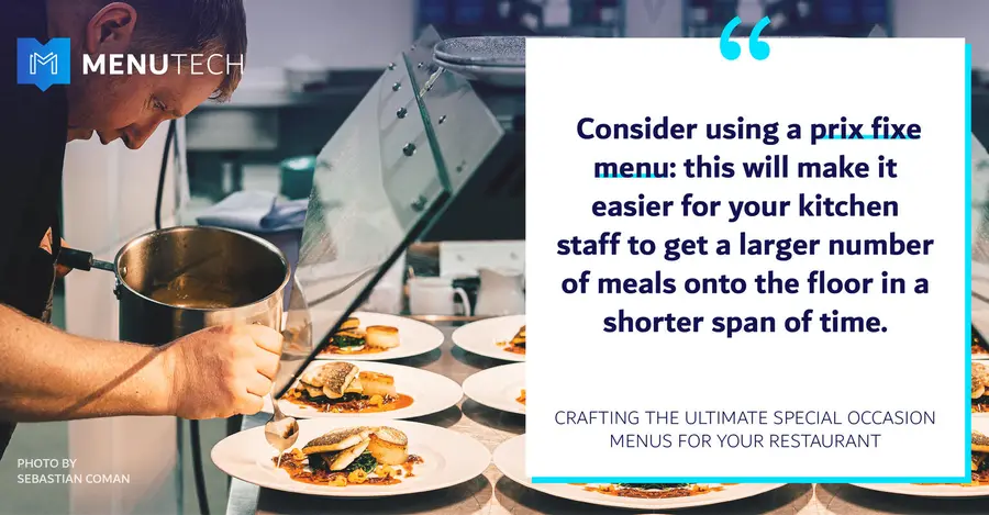 Menu Prix Fixe Specials menus on Menutech