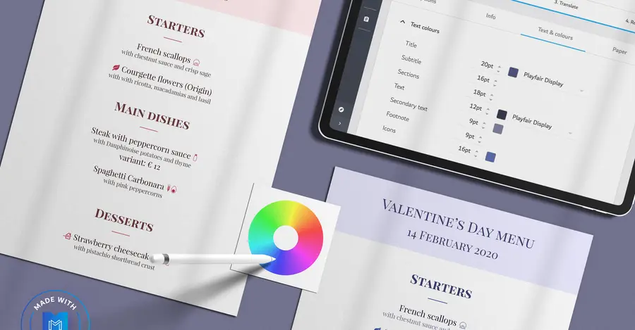 Valentine menu made on Menutech