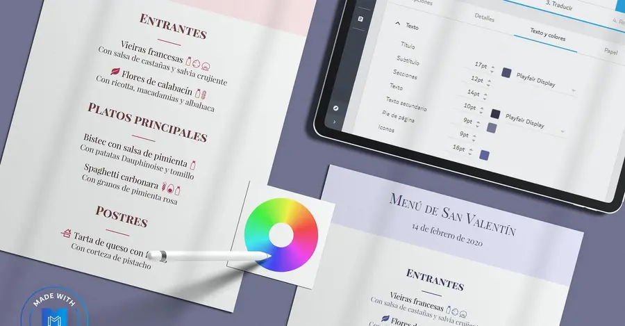 Valentine menu made on Menutech