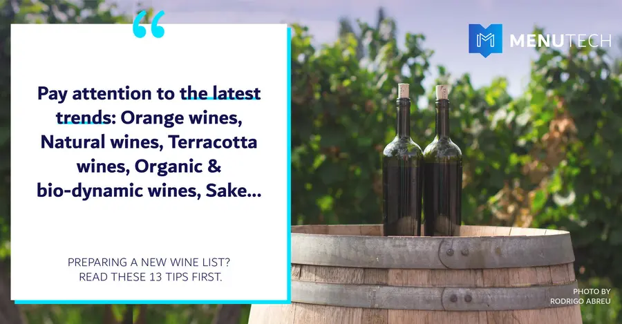 Orange wines, Natural wines, Terracotta wines, Organic & bio-dynamic wines, Sake Menutech Wine List