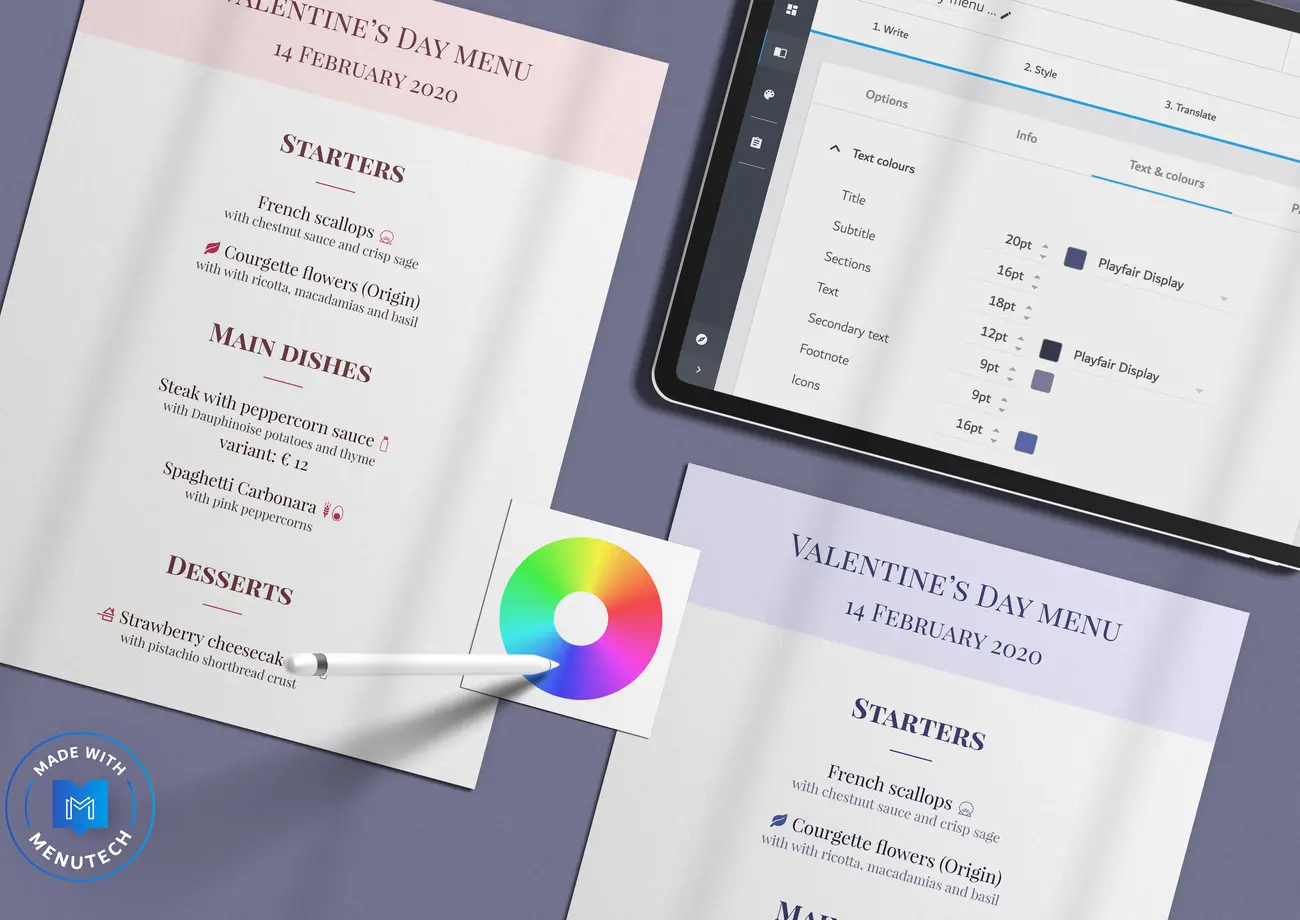 Valentine's Day Menu on Menutech