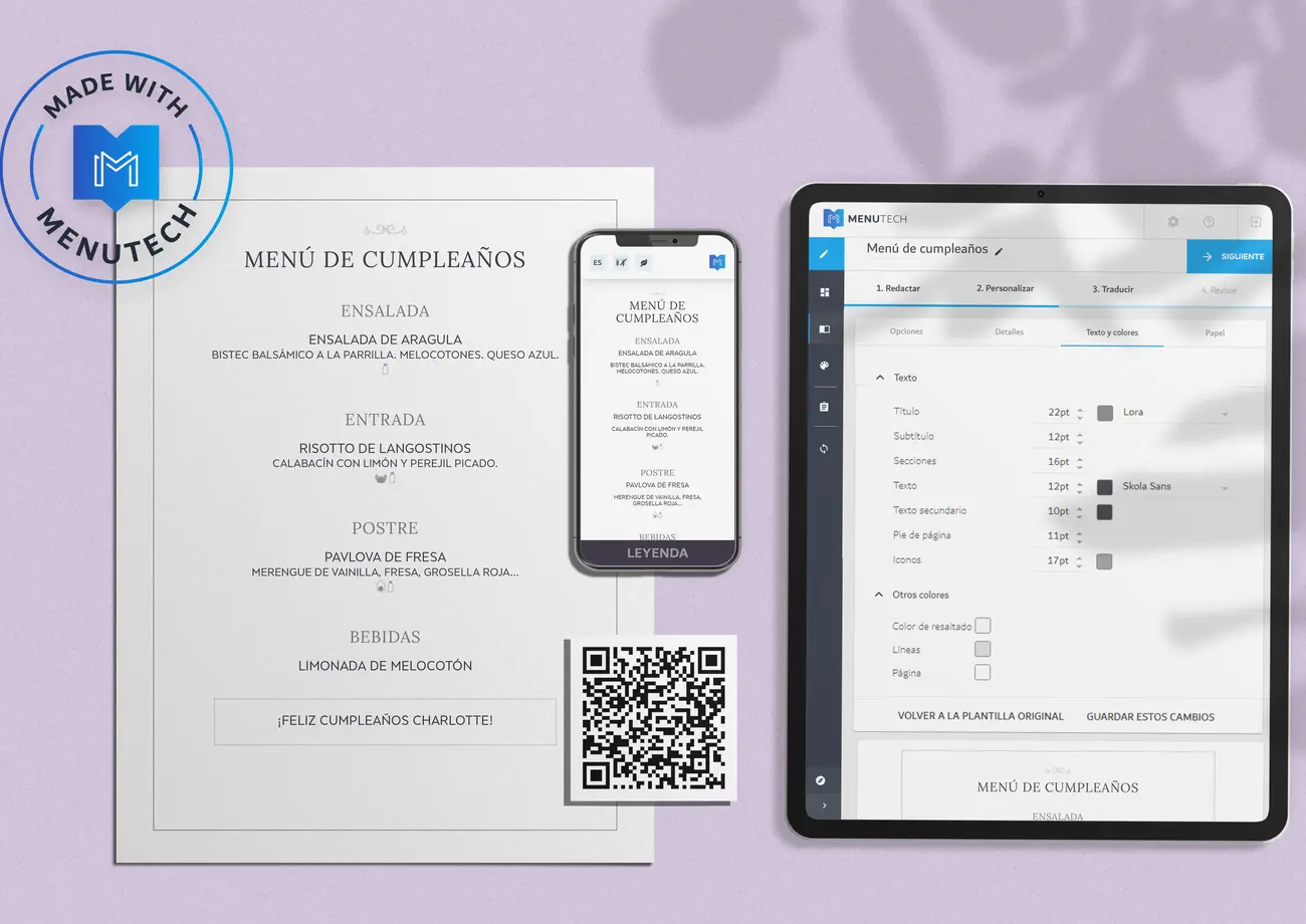 Redacte menús para las temporadas festivas en Menutech