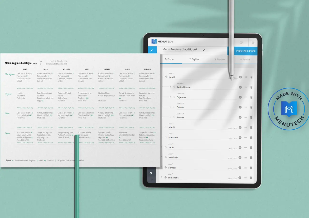 Menus de la semaine ou du mois Menutech