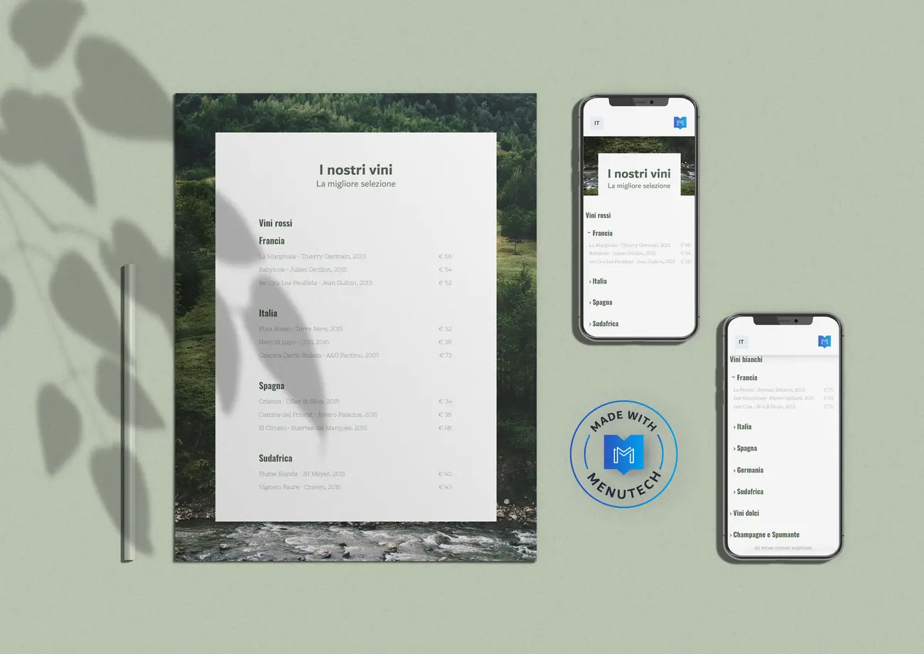 Carta vino Menutech