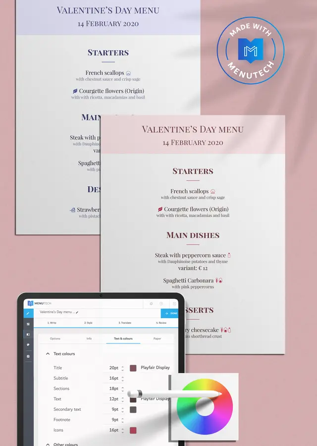 Valentine's Day Menu Menutech